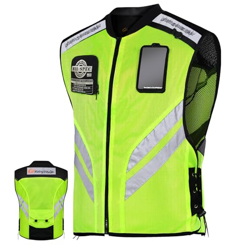 HONTIUS Motorcycle Vest Police Traffic Ride Safer Travel Safety Reflective Biker Vest for Men Women with Pockets Green XXL