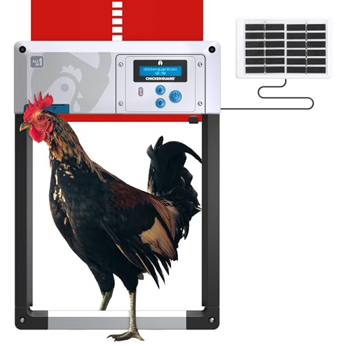 Automatic Chicken Coop Door Opener, ChickenGuard One in All 4 Colours + Solar Panel Kit, Timer/Light Sensing, Winter Mode, Auto-Stop & Predator Proof, Battery/Electric Compatible (Red)