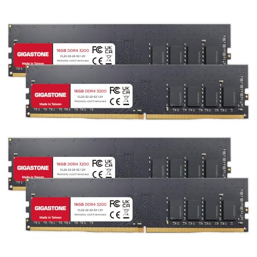 【DDR4 RAM】 GIGASTONE 64GB Kit (4x16GB) DDR4 2666MHz (2400MHz or 2133MHz) PC4-21300 (PC4-19200/17000) CL19 1.2V UDIMM 288 Pin Unbuffered Non ECC High Performance PC Desktop Memory Upgrade