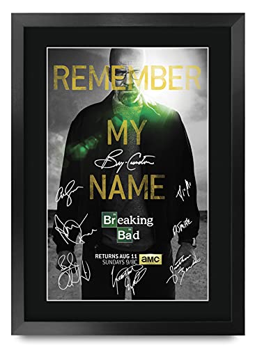 HWC Trading Breaking Bad TV Series Poster The Cast Signed 16" x 12" Framed Gift Printed Autograph Film Print Photo Picture Display - 16 x 12 Inches Framed