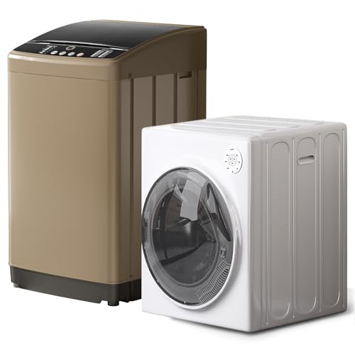 TABU Portable Washer and Dryer Set,19LBS Full-Automatic Washing Machine with Drain Pump & 13LBS Compact Dryer with Stainless Steel Inner Tub(Brown)