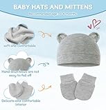 ZURLEFY Scratch Baby Hand Mittens for Newborn Boys, Cute Baby Bear Ear Hats and Baby Mittens 0-6 Months(31-07)