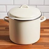 Rachael Ray Enamel on Steel Stockpot with Lid, Induction Suitable, 12 Quart, Almond Cream