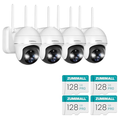 ZUMIMALL Security Cameras Wireless Outdoor- 4Packs, 2K Battery Cameras for Home Security, 2.4G WiFi Only, 128GB SD Card for Security Cameras