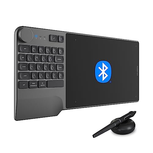 Wireless Drawing Tablet HUION Inspiroy Keydial KD200 Bluetooth Graphic Tablet with Keyboard Dial 5 Customized Express Keys Battery-Free Pen, 8.9x5.6inch Work with Windows, Mac, Android