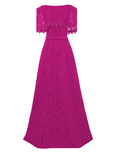 Lace Appliqued Evening Dresses 2018 Prom Dress for Women Empire Waist Homecoming Dresses with Split Side Sash Belt Beaded Bows Long Sleeves Formal Celebrity SAWY06 Fuchsia Size 12