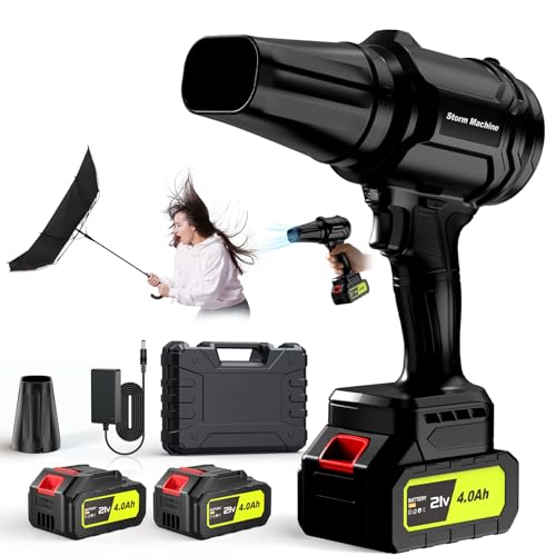 Cordless Leaf Blower, 600000RPM Handheld Leaf Blower with 2 X 4.0Ah Batteries & Charger, Lightweight Leaf Blowers for Patio Cleaning, Lawn Care, Leaves, Dust, Dark