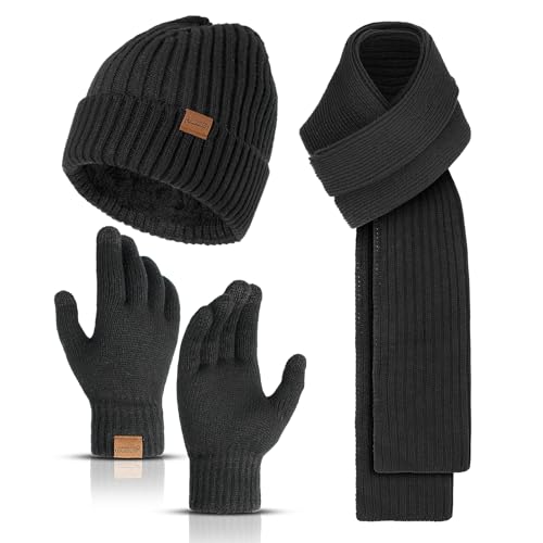 Winter Hats Scarf for Men with Touchscreen Gloves Men's Scaves and Beanie Hat Themal Glove Set for Men Women