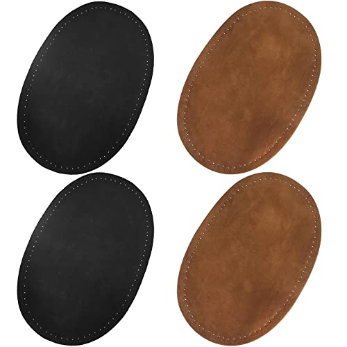 lyfLux 4 Pieces Sewn Fabric Oval Elbow Knee Patch Sweater Pants Restoration Accessories (Black and Brown)