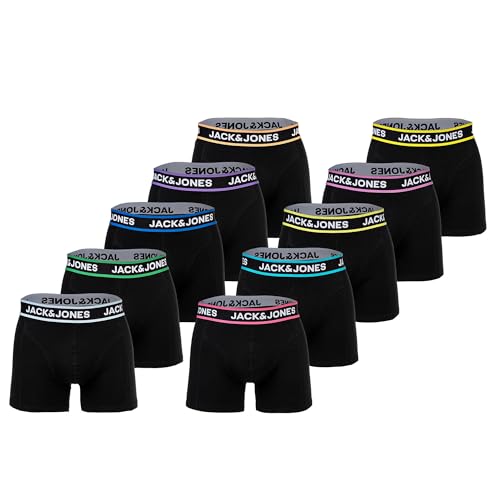 JACK & JONES Men's Boxer Shorts Pack of 10 - Comfortable Cotton Stretch Trunks with Logo Waistband, Jaclimes Solid Black M, black, Medium, Black, Medium