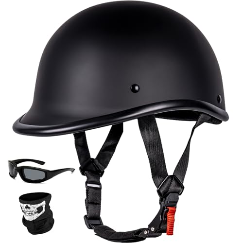 Yesmotor Vintage Motorcycle Half Helmet - Lightweight Low Profile Open-Face Half-Face Helmet – DOT Approved (Matte Black, L)