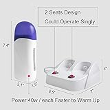 Double Depilatory Wax Roller Heater Hot Body Hair Removal Roll On Depilation Waxing Machine with Heater Base for Personal & Professional Beauty Salon (Wax Roller + 200g Wax Cartridge Refill)