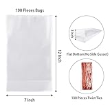 Morepack Flat Bottom Cellophane Bags,100 Pcs 7x3x12 Inches Clear Cello Bags Flat Bottom Cellophane Treat Bags for Cookie (No Side Gusset)