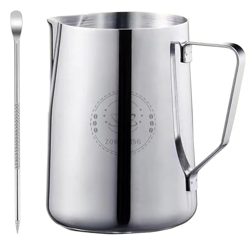 Milk Frothing Pitcher 50oz, Espresso Steaming Pitchers 50 Oz, Espresso Machine Accessories, Milk Frother cup 1500ml, Coffee Cappuccino Latte Art, Stainless Steel Jug with Dsecorating Art Pen