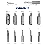 Be91eiter Damaged Screw Extractor Set, 22 PCS Stripped Kit for Broken Bolt All-Purpose HSS Remover Set with Magnetic Extension Bit Holder & Socket Adapter, Silver