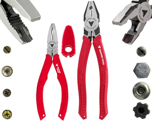 VAMPLIERS 2-Piece Stripped Screw Extractor Pliers Set. Made in Japan. 8" Heavy Duty Linesman Plier + 6.25" Multipurpose Screw Removal Pliers. High Carbon Steel.