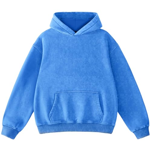 Dnzzs Womens Oversized Hoodie Acid Wash Hoodie Vintage Sweatshirt Heavyweight Fleece Cotton Streetwear Trendy Sweatshirts Bright Blue