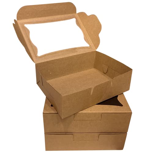 Bubbley Kraft Paper Bakery Boxes - 50-Pack Pastry Boxes with Window for Cookies, Chocolate Covered Strawberries, Macarons, and Muffins, Dessert Disposable Packaging, 8 x 6 x 2.5 Inches
