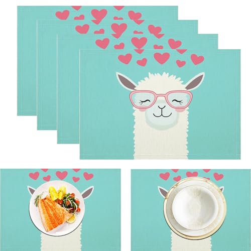 Cartoon Character Placemats- Cute White Camel Linen Table Place Mat - Set of 2 Farmhouse Non-Slip Heat Resistant Table Mats for Dining Kitchen Cabin Lodge Decor