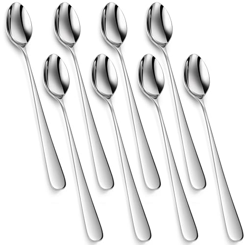 KEAWELL Premium 8-Piece Louise Long Handle Spoons, 18/10 Stainless Steel, Brilliant Mirror Finish, Ideal for Coffee, Cocktails, Beverages, and More, Dishwasher Safe (9 inch, 8)