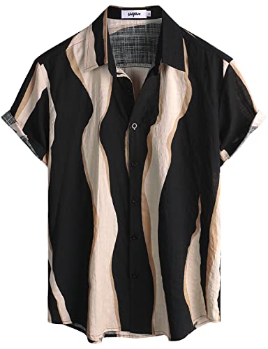 VATPAVE Mens Casual Hawaiian Floral Shirts Short Sleeve Button Down Tropical Shirts Beach Summer Shirts Large Black Coffee