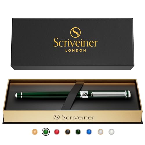 Scriveiner British Racing Green Rollerball - Stunning Luxury Pen With Chrome Finish, Schmidt Ink Refill, Best Roller Ball Pen Gift Set for Men & Women, Professional, Executive Office, Nice Pens
