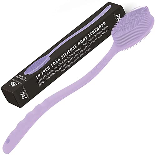 Avilana Long Handle Silicone Body Scrubber – 19-Inch Dual-Sided Design for Gentle Cleansing and Exfoliation – Ergonomic, Hygienic, and Durable for All Skin Types