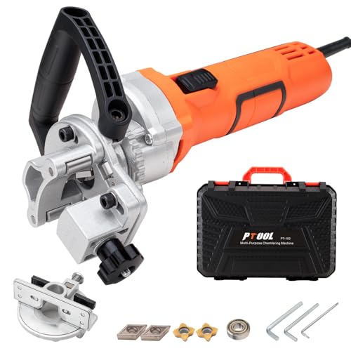 PTOOL Handheld Chamfer Tool, Metal Chamfering Tool, for Trimming, Beveling, Deburring, 45 Degree Arc and Bevel, 850W 120V 60Hz, Model PT-100