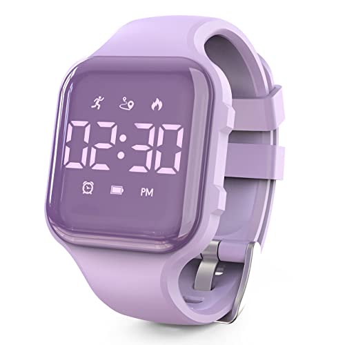 Konewos Kids Led Fitness Tracker Watch, Non-Bluetooth Digital Pedometer Wristwatch, Waterproof, 12/24 H, Stopwatch, Calendar, for Children Girls Boys Teens (Mirror-Purple)