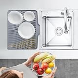 TIKNIK Silicone Dish Drying Mat for Kitchen Counter, Dish Drying Pad, Non-Slip Drain Pad with Built-in Drain, Heat Resistant Stone Drying Mat(15.8" x 13", Grey)