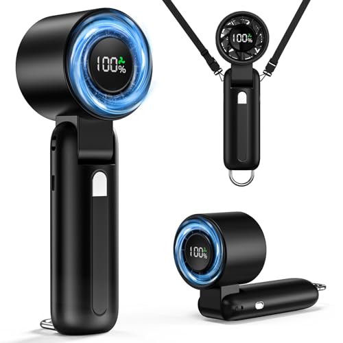 PHENSEN 4 in 1 Turbo Handheld Fan - 100-Speed Adjustable, 160° Flexible Head, 5000mAh Battery, 7-Blade Cooling - Portable, Foldable & Carabiner Clip for Travel, Office, Camping (Black)