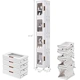 VECELO 4-Tier Tall Narrow Storage Cabinet with Movable Wheels, Adjustable Shelves, Anti-Tip, Slim, for Small Space, Bathroom, Kitchen, Laundry, White