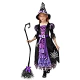 Spooktacular Creations Fairytale Witch Cute Witch Costume Deluxe Set with Broom for Girls (M 8-10)