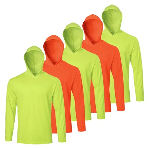 5 Pack Mens T Shirts Long Sleeve with Hoodies Athletic Sun Protection Tees