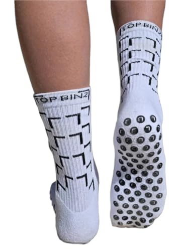 TOP BINZ Grip Soccer Socks Anti Slip Non Slip Mens and Womens Athletic Socks for Soccer Futbol Footbal Basketball, 2 Pair (US, Alpha, Medium, 2, White)