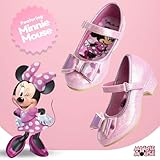 Disney Minnie Mouse Shoes - Girls Mary Jane Flat Pump Strap with Bow - Kids Character Princess Dress up Costume Flower School Party Flats Slip on - Pink (Size 11 Little Kid)