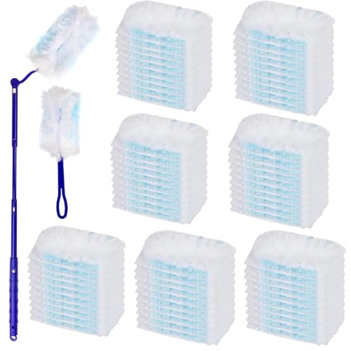 JMIATRY 100PCS Disposable Duster Refills for Swiffer Duster Pads 180 Degree Heavy Duty Dusters Refill with Adjustable Handle Disposable Dusters for Cleaning Home, Office (Blue & White)