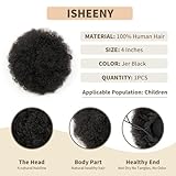 isheeny Afro Ponytail Small Afro Hair For Baby 4 Inch Black Afro Puff Drawstring Ponytail Human Hair 1 PIECES For Children Authentic And Stylish Hairpiece, Afro Curly Puff Style