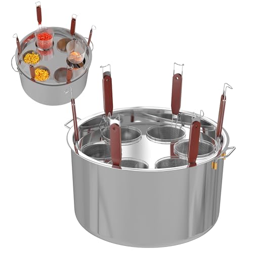 Large Pasta Cooker with Strainer,53.22 Qt. Commercial Pasta Pot,Stainless Steel Pasta Cooker Insert Set with Strainer Basket,Multipots Cooking Tool for Commercial Restaurant,6 Holes