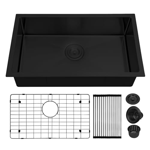 MILOSEN 27''×16''×7'' Stainless Steel RV Kitchen Sink, Black Drop-in Undermount Kitchen Sinks, Single Bowl Outdoor Sinks, 7 Inch Depth Deep Sink with Accessories