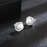 Pearl Earrings for Women Freshwater Cultured Pearl Stud Earrings 925 Sterling Silver Cubic Zirconia Stud Earrings for Mother Her (Silver)