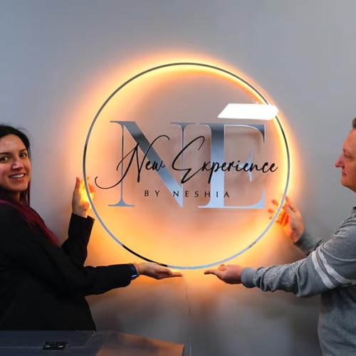 Aslanka Custom Backlit Business Logo Sign, Floating Backlight Metallic Neon Logo Sign Customize, Personalized LED Illuminated Logo Acrylic Signs for Spa Beauty Company Podcast Studio Store Room Decor