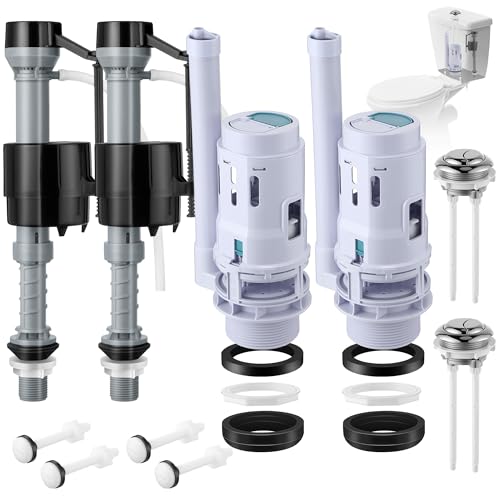 Saillong 1 Pack 3 Inch Universal Toilet Tank Replacement Kit, Include Dual Flush Valve with Push Button, Toilet Fill Valve, Bowl Gasket and Plastic Bolts, Tank Parts Replacement for 2-Piece