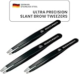 Beauty Power Professional Tweezers - Slant, Durable Lightweight German Stainless Steel,Ultra Precision Tweezers for Eyebrows, Facial Hair, Chin, and Ingrown Hair Removal - Gift (3 / Matte Black)