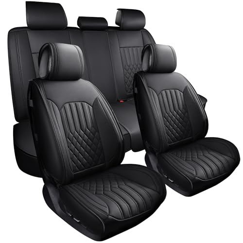 Tomatoman Waterproof Leather Universal Fit Seat Covers Compatible with VW Passat Jetta Golf Tiguan Arteon Atlas Touareg CC Acura RDX Suzuki Verona Grand Vitara(Full Set/Black)