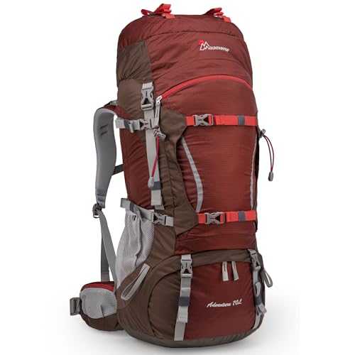 MOUNTAINTOP 70L Internal Frame Backpack Camping Backpacking Hiking Backpack for Men Women with Rain Cover,Maroon