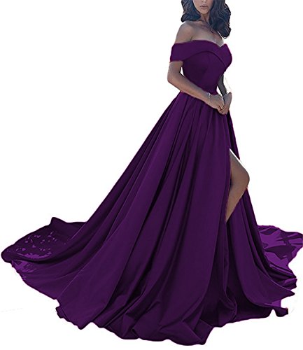 2018 Evening Dresses Plus Size Prom Dress For Women Split Side A Line Empire Waist Party Robes Cocktail Costume Y070 Grape Size 20W