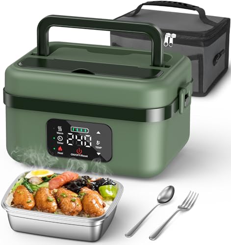 ODSD Cordless Electric Lunch Box for Adults, 16000mAh Rechargeable Self-Heating Lunch Box Food Warmer with Timer & Adjustable Heating, 34oz/1L Container with Insulated Bag for Office Car Outdoor