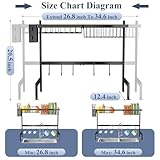 Over The Sink Dish Drying Rack, Adjustable (26.8" to 34.6") Large Dish Drainer Drying Rack for Kitchen Counter with Multiple Baskets Utensil Sponge Holder Sink Caddy, 2 Tier (Black)