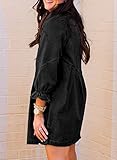 Sidefeel Womens Smocked 3 4 Sleeve Button Down Denim Jeans Dresses Large Black